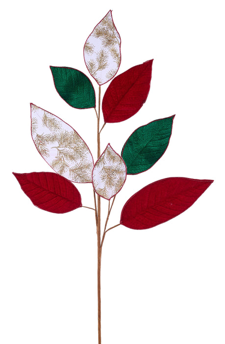 31"L Glitter Pine Magnolia Leaf Spray Red/Green/White/Gold XS2636C1