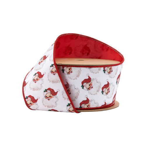 2 1/2" Wired Reversible Dupioni Ribbon Santa Face Red Backing 8111W-250-63E