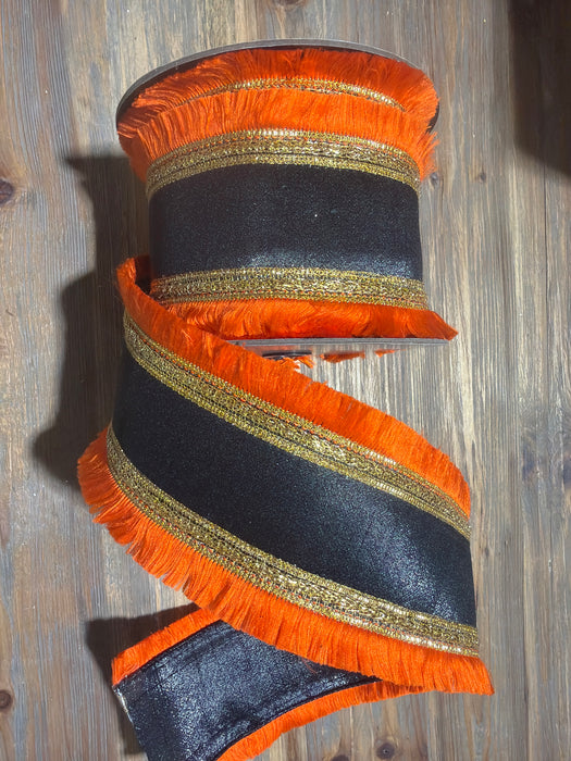 4“X 10Yds Metallic Dupion Fringe Orange Trim, Black 05-1861 - DecoExchange®