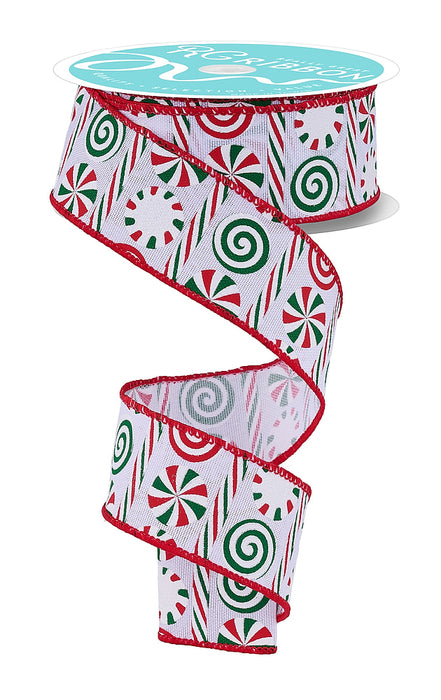 1.5"X10Yd Peppermint Stripes White/Red/Emerald RGH135767