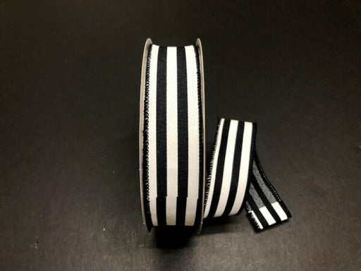 Black Linen With White Wide Cabana Stripes Ribbon, 1.5 Inches X 50 Yards 841-09-307 - DecoExchange®