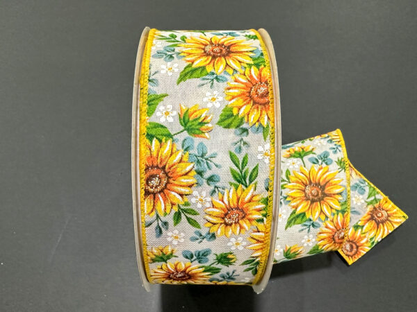 Wht Lin/Snflwrs-Eucalyptus, 2.5"X50Y 841-40-625 - DecoExchange®