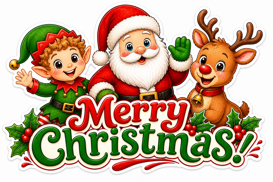 Merry Christmas Santa Elf and Rudolph, DBJ-W-0082, 12in Sign For Wreath, Wood Wreath Sign