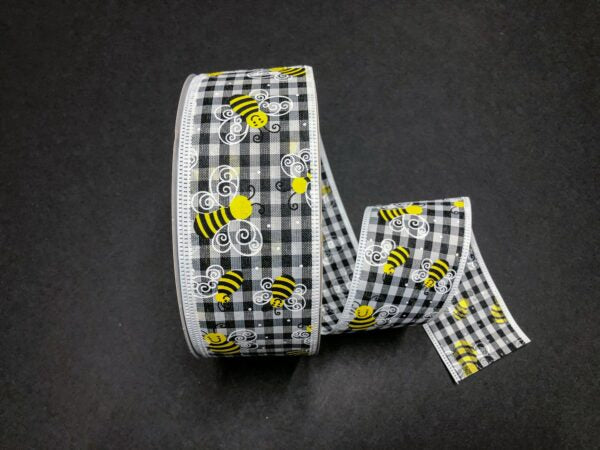 Blk-Wht Ginham/Bees/Wht Edg, 2.5"X50Y 845-40-152 - DecoExchange®