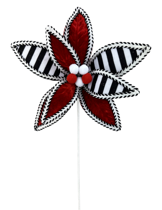 Stripe Poinsettia Stem H22Xdia11 86280RDBKWT - DecoExchange®