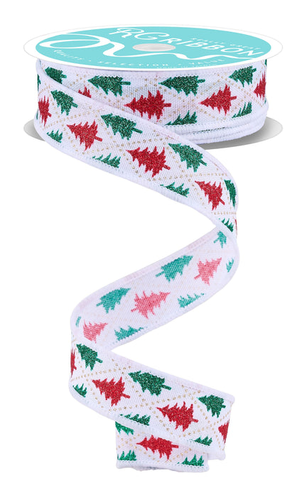 7/8"X10YD Glitter Tree/Harlequin White/Red/Green/Gold RGH741467
