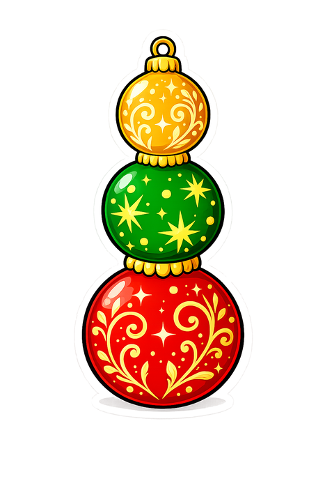 Stacked Christmas Ornaments Gold Green and Red, DBJ-W-0075-DH-32, 32" Door Hanger