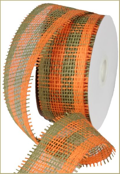 2.5"X20YD Woven Check Paper Mesh Orange/Moss Green RR600255