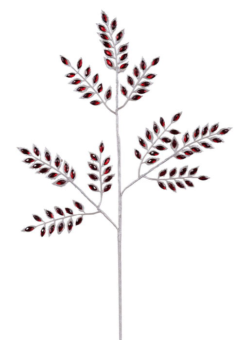 22"L Shiny Plastic Fern W/Jewel Spray Pearl White/Red XS1655C6