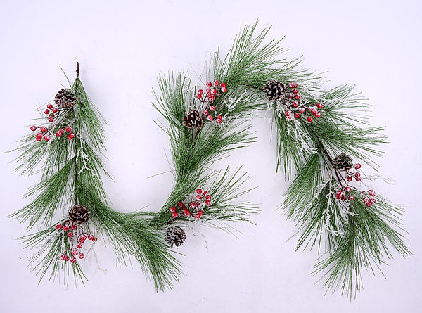 6'L Pine/Iced Pine/Twig/Berry Garland Green/Red XX8912