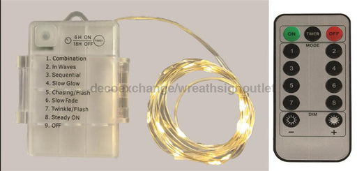 8'L Mini Led 20 Light, Warm White Silver Wire, With Remote LL600026 - DecoExchange