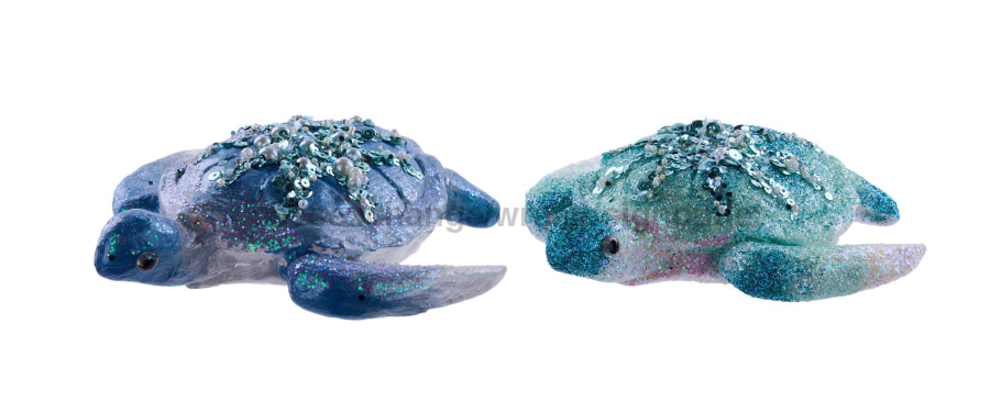 8’’L X 7.75’’W Bead/Glitter Turtle Ornaments 2 Asst Blue Green XJ5248 Attachment