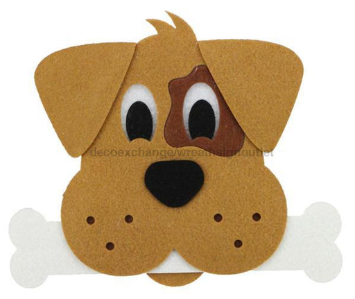 9.625"L X 8"H Felt Dog W/Bone Ornament Lt Brown/Black/White MS156944 - DecoExchange
