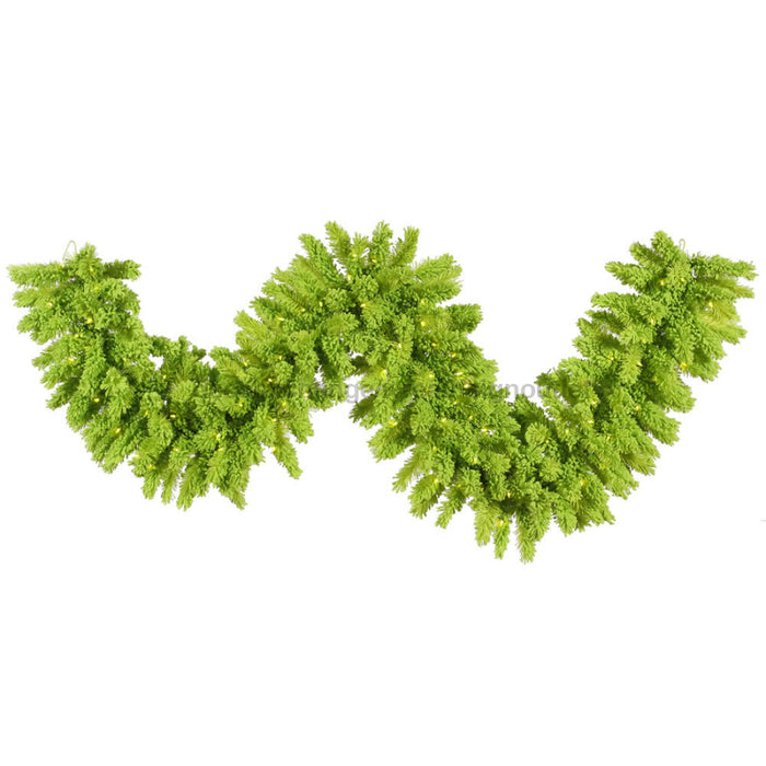 9’ Flocked Lime Artificial Christmas Garland Dura-Lit Led Lights. K168615Led Base