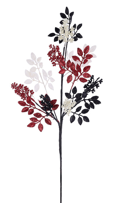 30"L Glitter Leaf/Seed Spray Red/White Black XS2549F3