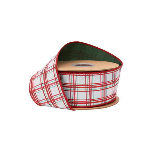 2 1/2" Wired Dupioni Ribbon Red and Green Retro Plaid Green Backing 9747W-036-63E
