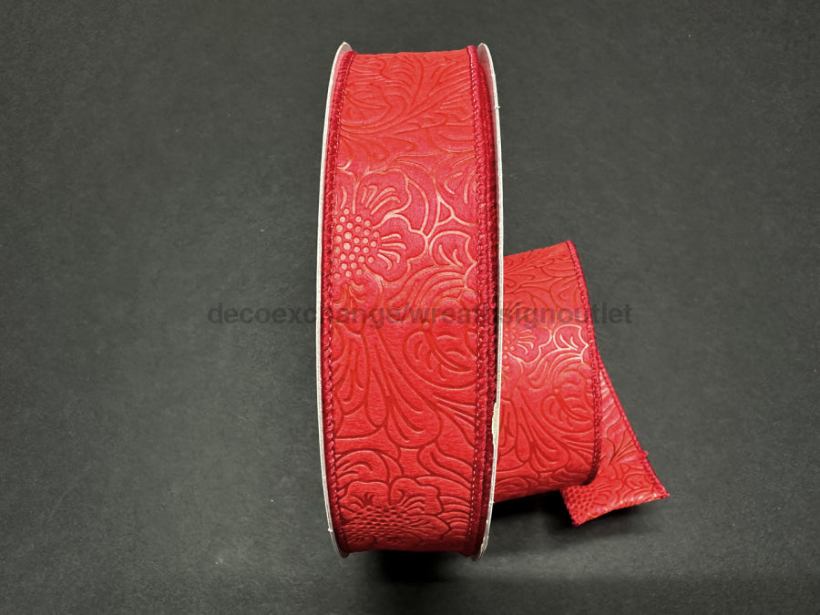 841-09-465: Red Flower Embossed 1.5X50Y Ribbon