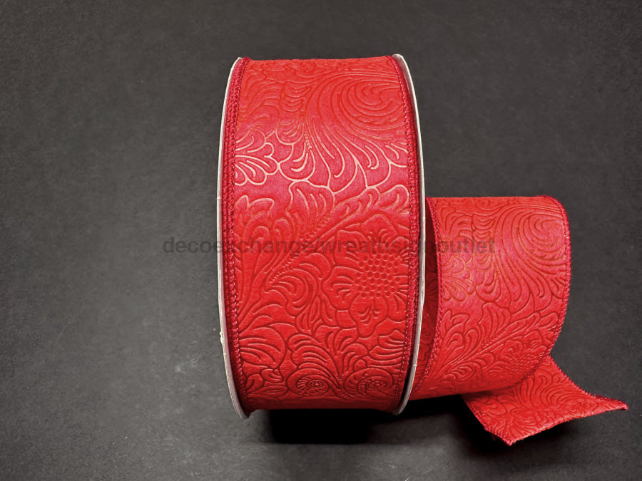 841-40-465: Red Flower Embossed 2.5X50Y Ribbon