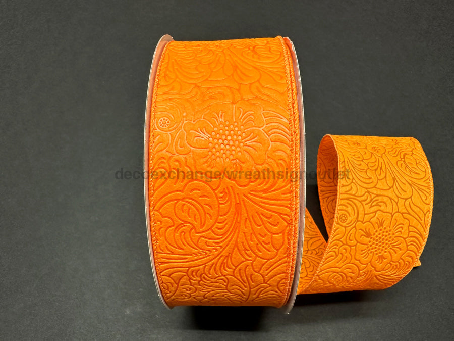 841-40-471: Orange Flower Embossed 2.5X50Y Ribbon