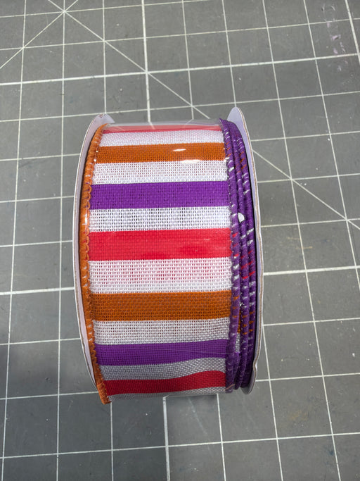 1.5"X10Yd Horizontal Stripe Wht/Orng/Dk Prpl/Hot Pink RGH1300RT - DecoExchange®
