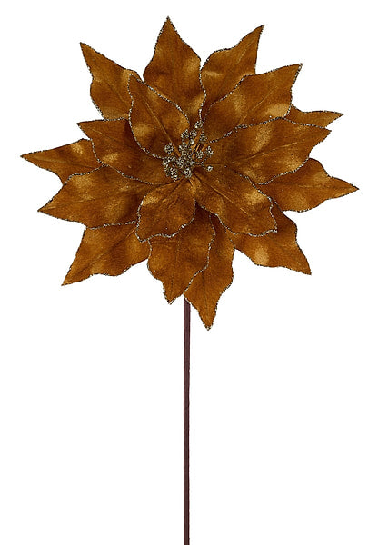 19.5"Lx11.5"Dia Velvet/Glitter Poinsettia Gold XS430508