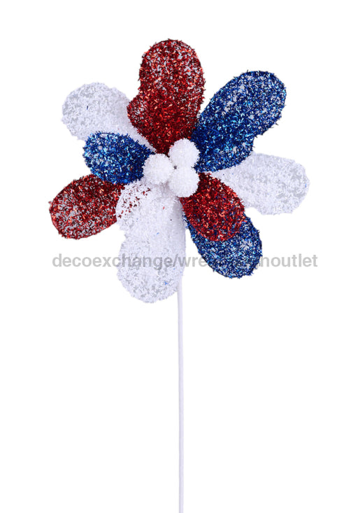 9’’Dia V-Cut Foil/Filigree Flower 17’’Oal Red/White/Blue Hj1085 Ornament