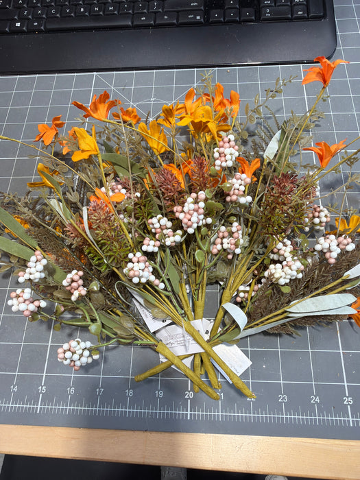 Pack of 6 - 12"L Fabric Flower/EVA Leaf/Beads Bush Persimmon/Mustard/Brown FH8125H4