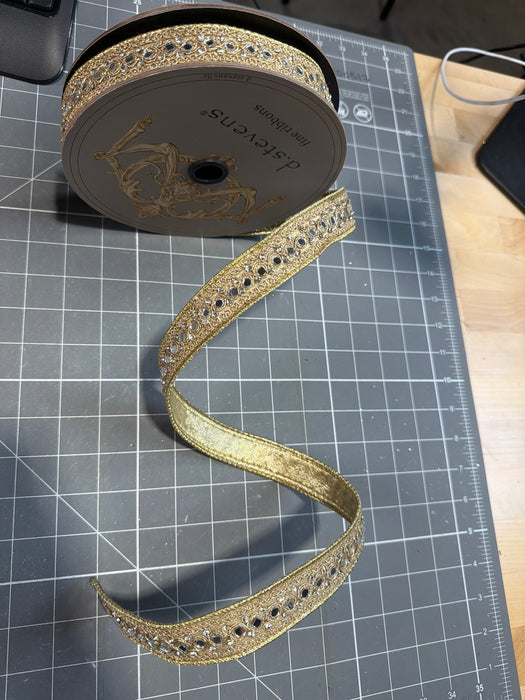 1” X 10Yds Metallic Clear Jewel Mirror, Gold 05-2356