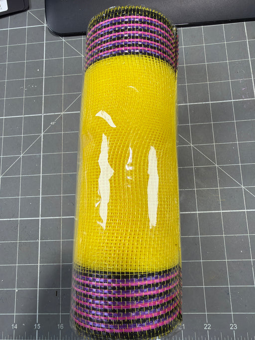 10"X10Yd Border Stripe Mesh Yellow/Blk/Ht Pink/Purple RE85062Y - DecoExchange®