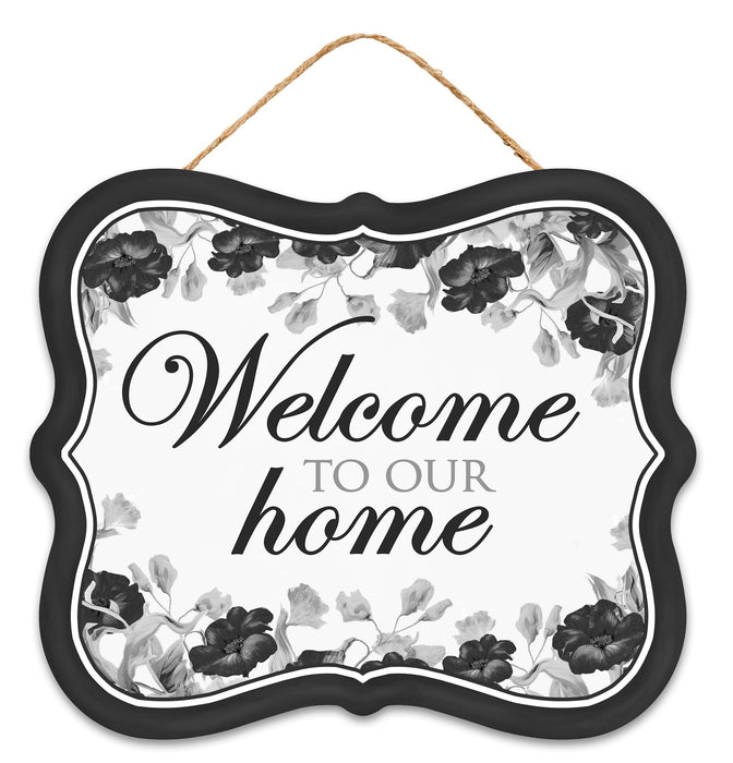 10.5"Lx9"H Mdf Welcome To Our Home Sign Black/Gray/White AP736702 - DecoExchange®