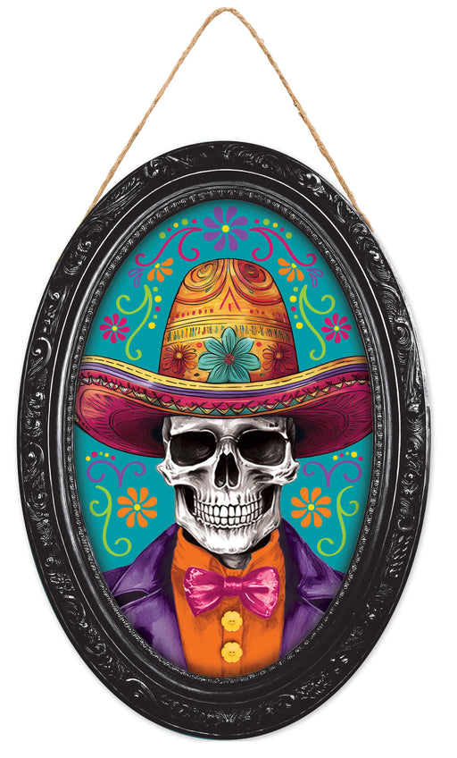 13"H X 9"L Day Of The Dead Skeleton Sign Teal/Orange/Yllw/Purple AP7413C2 - DecoExchange®