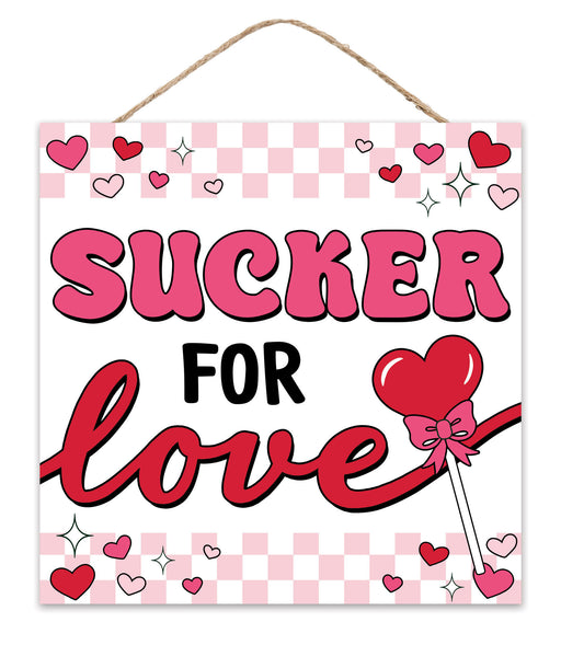 10"Sq Sucker For Love W/Checkerboard Red/Hot Pink AP7428E8 - DecoExchange®
