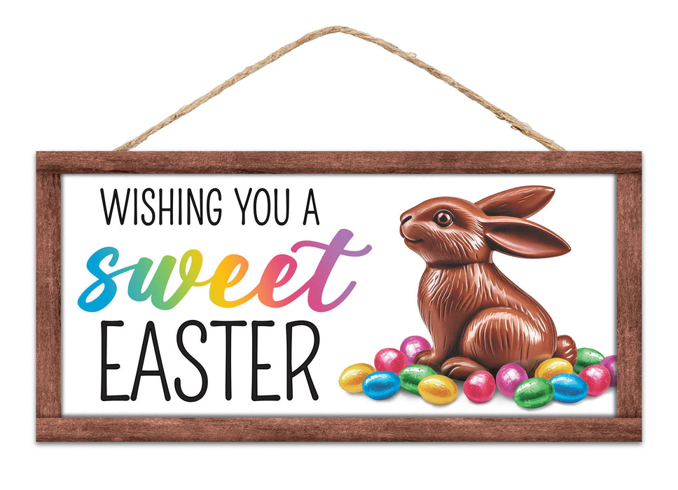 12.5"L X 6"H Sweet Easter W/Bunny Sign Brwn/Wht/Blck/Multi AP7437