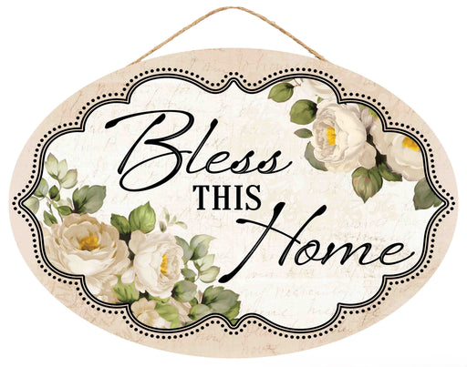 13"L X 9"H Bless This Home Sign Ivory/Green/Black AP7447H2 - DecoExchange