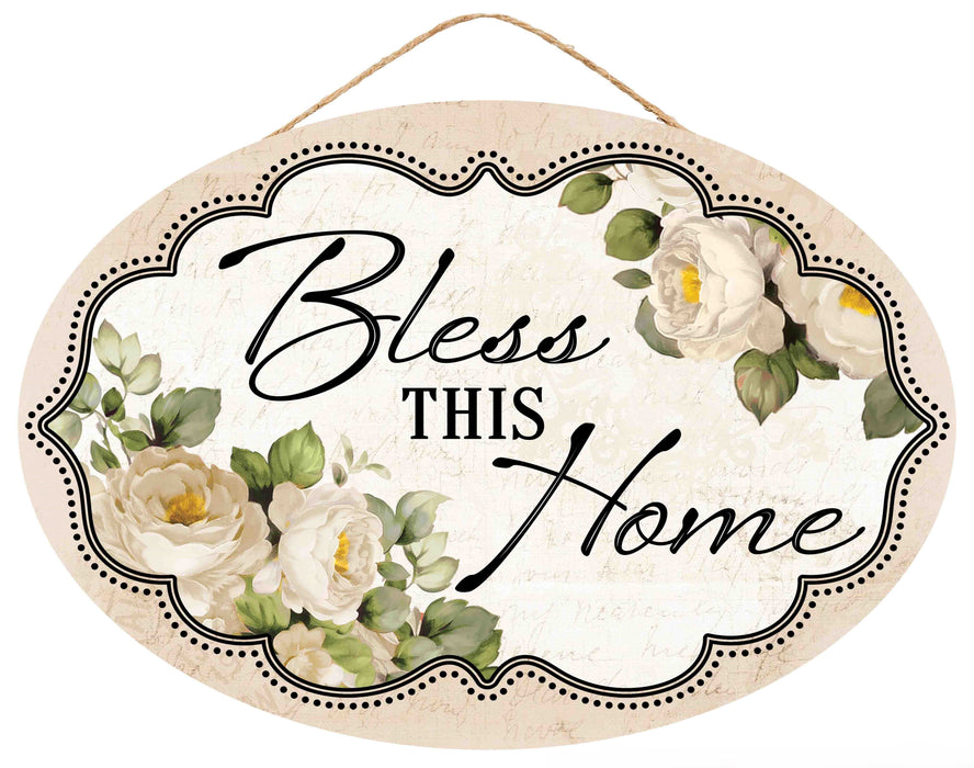 13"L X 9"H Bless This Home Sign Ivory/Green/Black AP7447H2 - DecoExchange