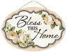 13"L X 9"H Bless This Home Sign Ivory/Green/Black AP7447H2 - DecoExchange