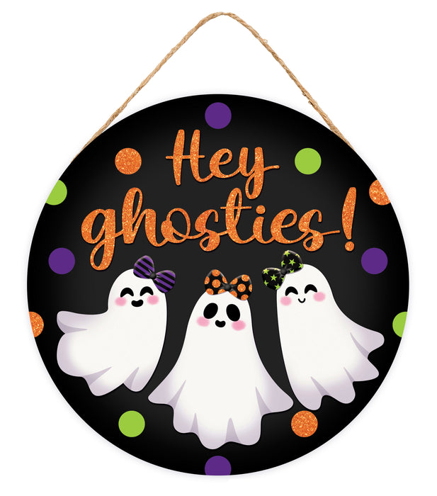 10.5"Dia Glitter Hey Ghosties Sign Black/White/Org/Lime/Prpl AP7895A9 - DecoExchange