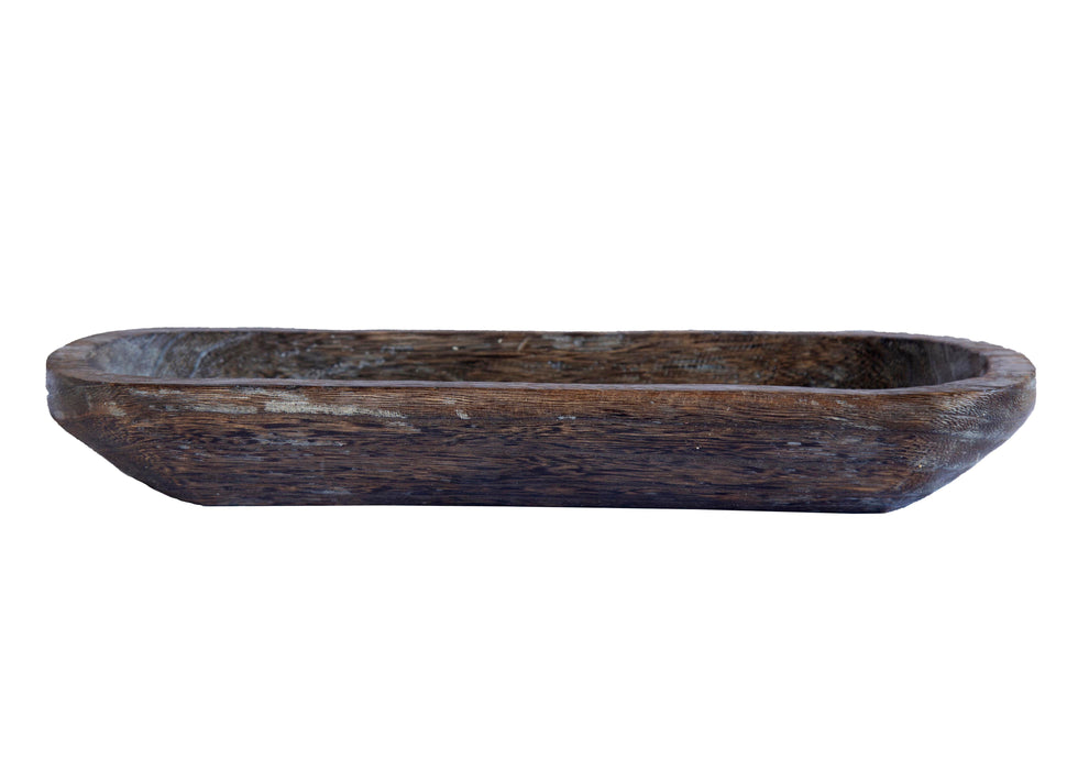 20.25"Lx7"Wx3"H Paulownia Oval Tray Antique Brown AW213030