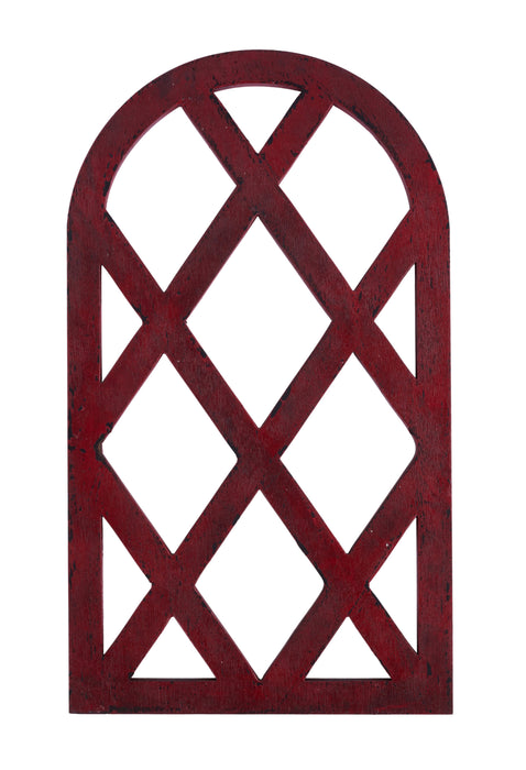 20"H X 11.5"W Arched Lattice Window Antique Red AW992450