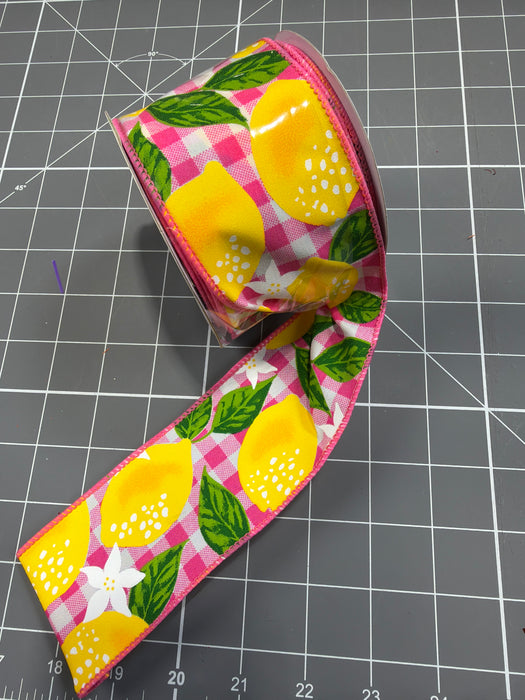 2.5"X10Yd Lemon W/Check White/Yllw/Blk/Hot Pink RGC111307 - DecoExchange®