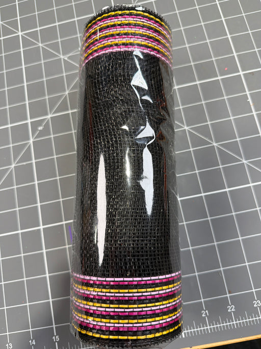 10"X10Yd Border Stripe Mesh Black/Pink/Ht Pink/Yellow RE85063A - DecoExchange®