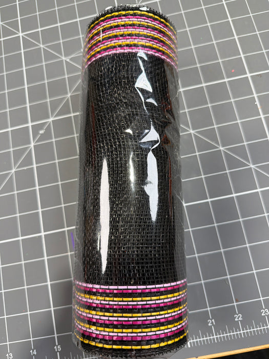 10"X10Yd Border Stripe Mesh Black/Pink/Ht Pink/Yellow RE85063A - DecoExchange®