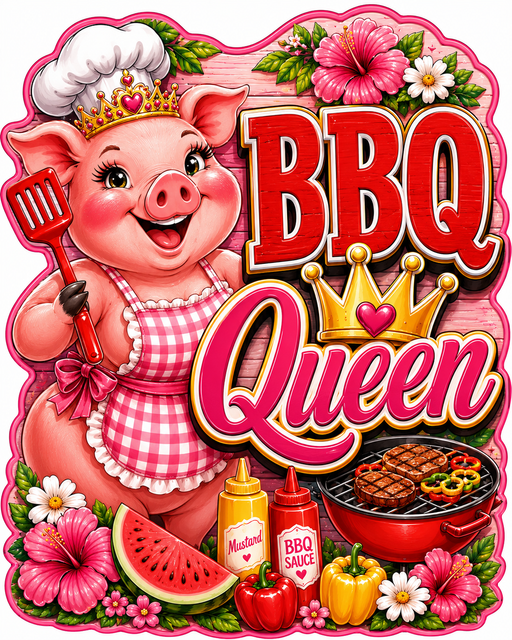 BBQ Queen, PS-W-0049, 12in Sign For Wreath, Wood Wreath Sign