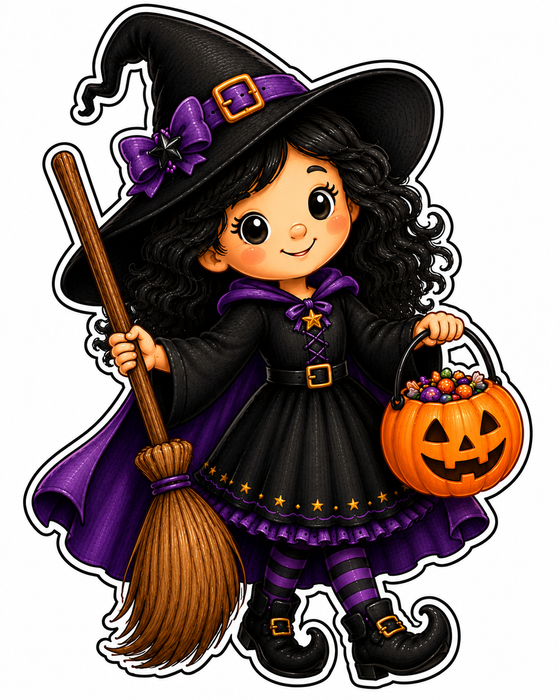 Cute Witch Girl with Broom and Pumpkin, DBJ-W-0071, 14in Sign For Wreath, Wood Wreath Sign
