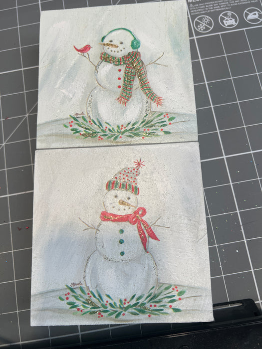 5" Snowman Block - Set of 2 - 5"x5"x2" 4536596