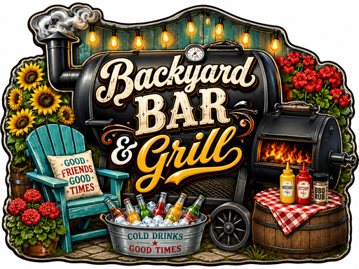Backyard Bar and Grill, PS-W-0051, 12in Sign For Wreath, Wood Wreath Sign