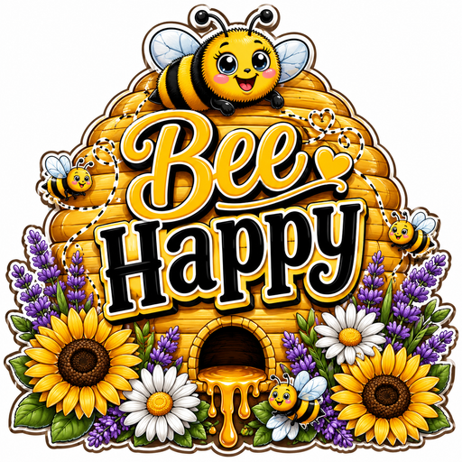 Bee Happy, PS-W-0045, 12in Sign For Wreath, Wood Wreath Sign