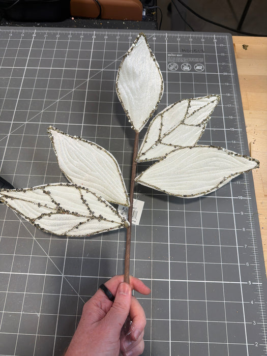 22in Elegant Velvet Magnolia Leaves Spray-Cream IPISB79807