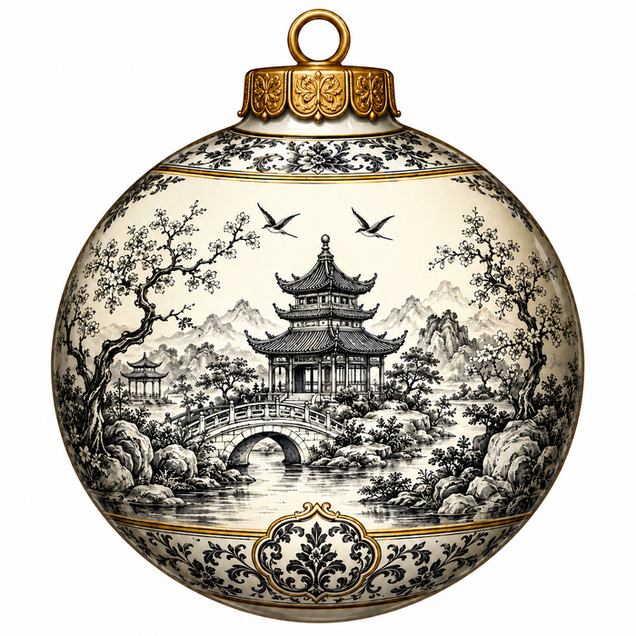 Black & Cream Chinoiserie Toile, PS-W-0276-DH-22, 22in Door Hanger, Wood Door Hanger