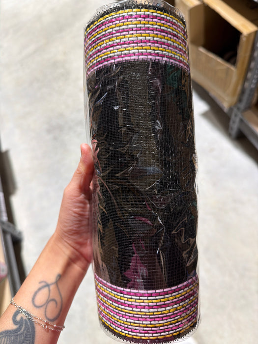10"X10Yd Border Stripe Mesh Blk/Wht/Pink/Hot Pink/Ylw RE85062N